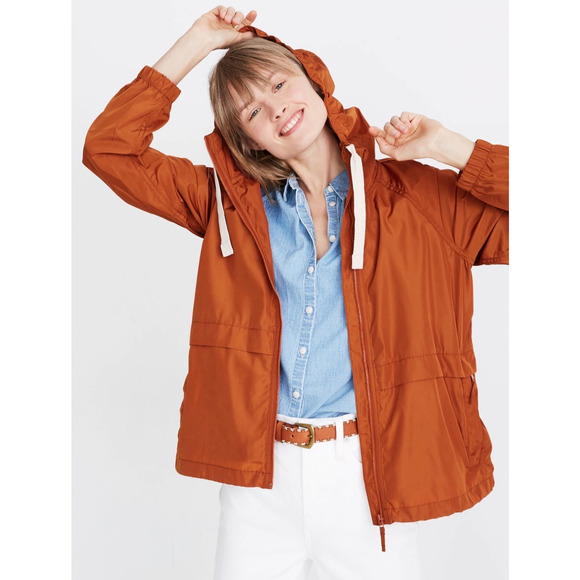 Madewell Jackets & Blazers - Madewell Women Raincheck Packable Raincoat Parka Hooded Windbreaker Medium Burnt